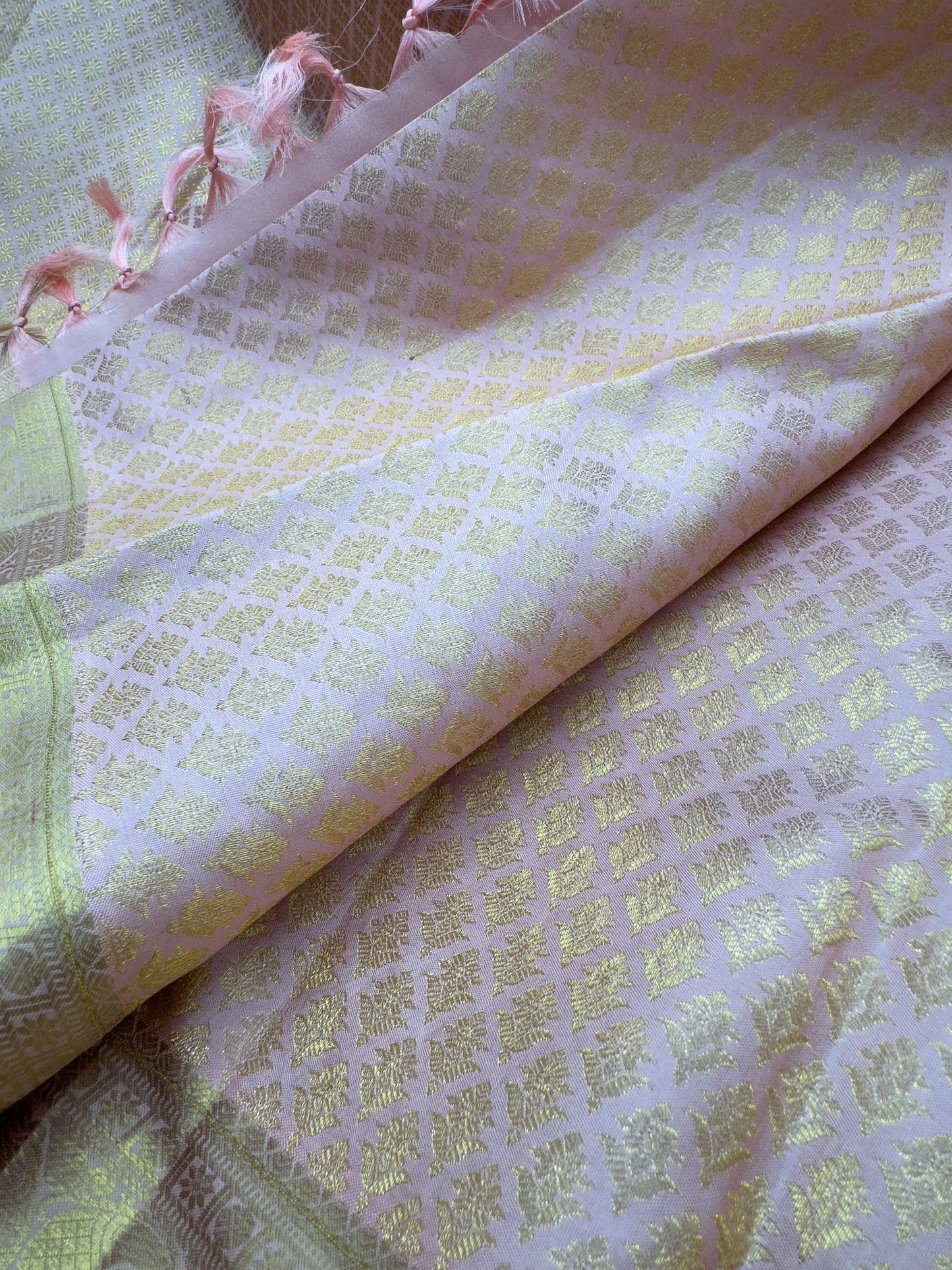 Blush Pink Kanchipuram Silk Saree With Gold Zari