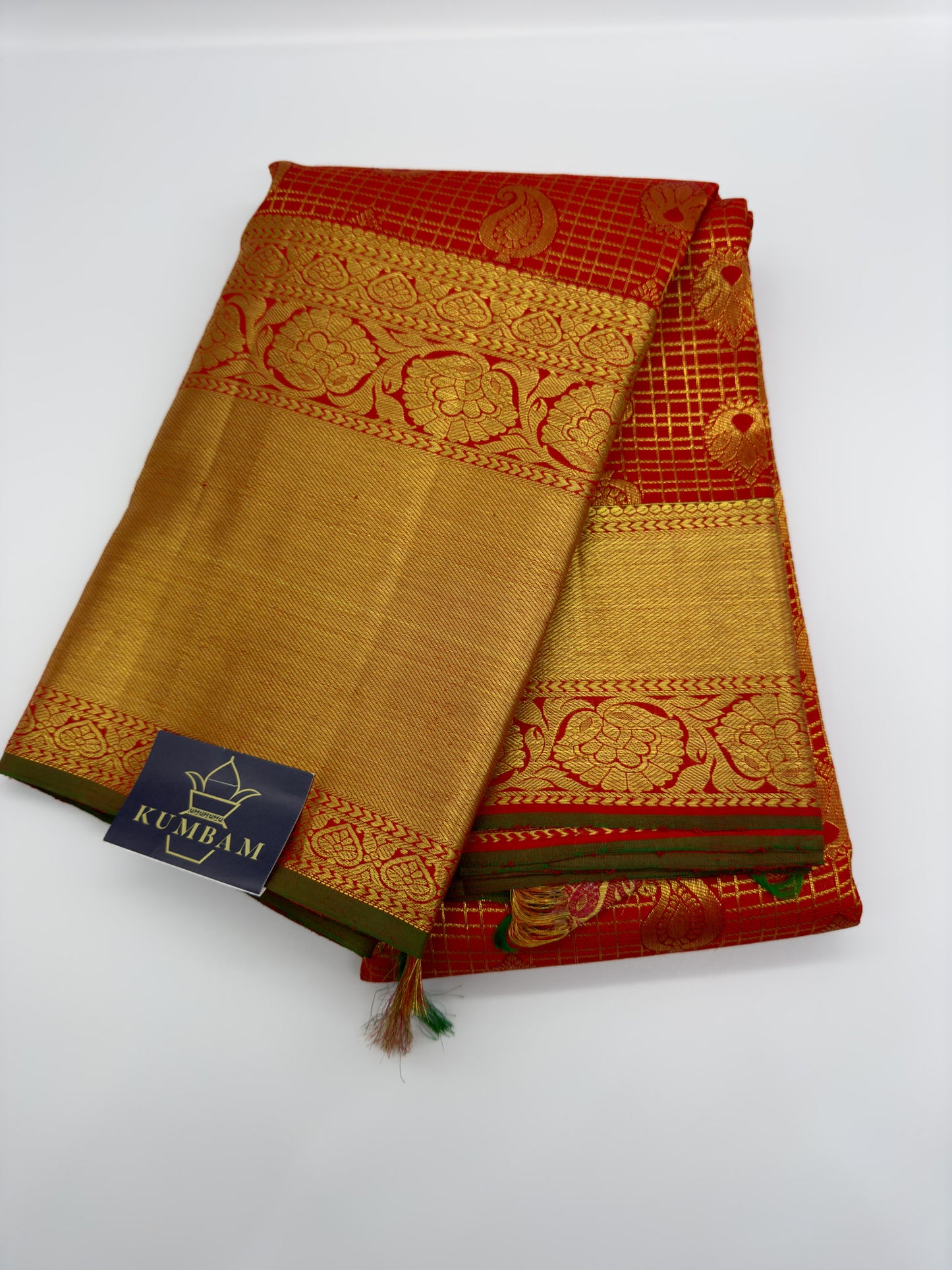 Chilli Red Small Kattam Pure Silk Saree With Gold Zari