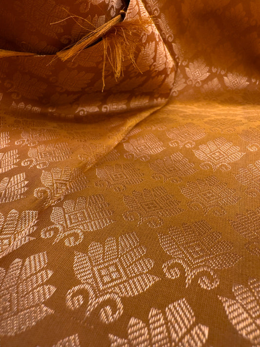 Burnt Orange Kanchipuram Silk Saree With Gold Zari