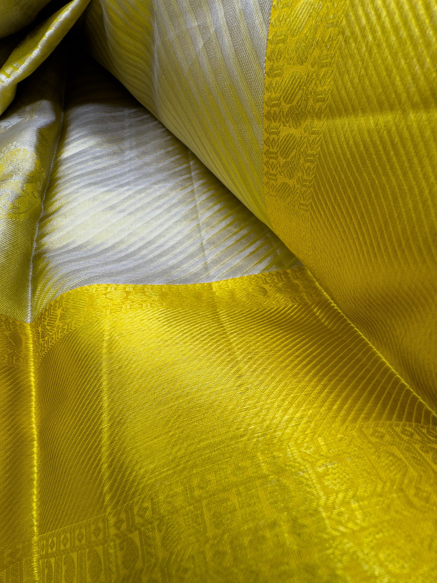 Butter Yellow Tissue Kanchipuram Silk Saree In Silver Zari