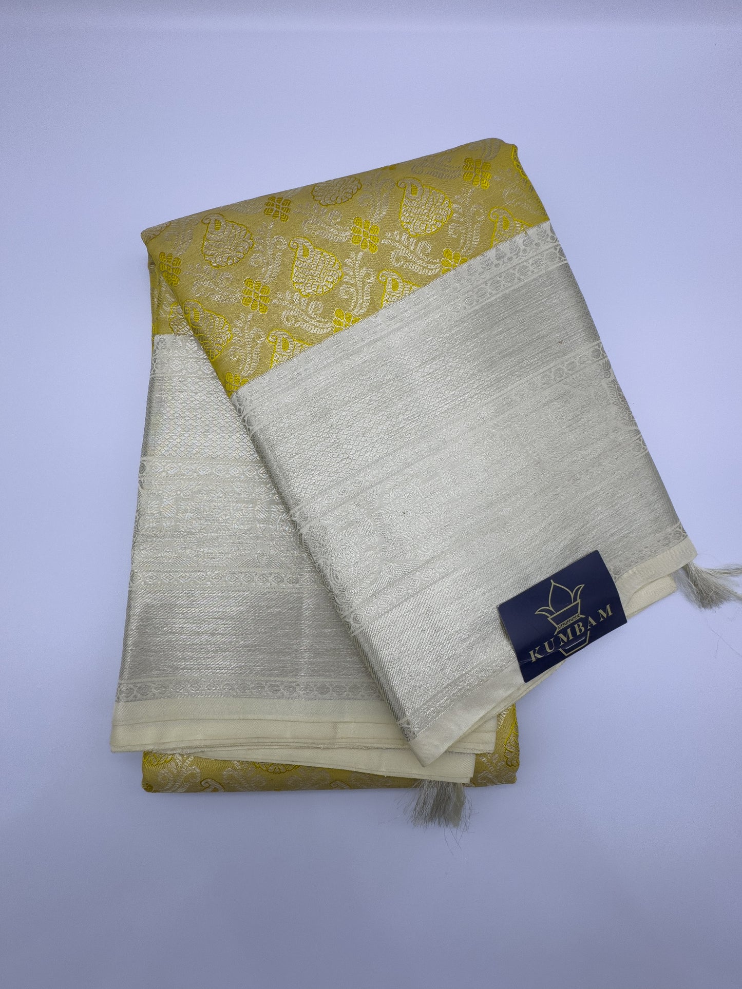 Lemon Yellow Tissue Kanchipuram Silk Saree In Silver Zari