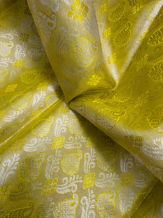 Lemon Yellow Tissue Kanchipuram Silk Saree In Silver Zari