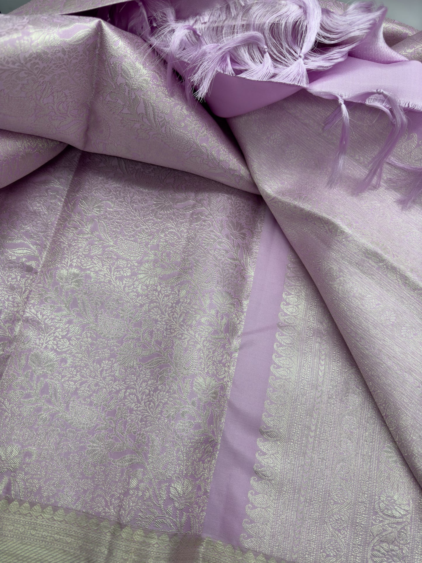 Lavender Kanchipuram Silk Saree With Silver Zari