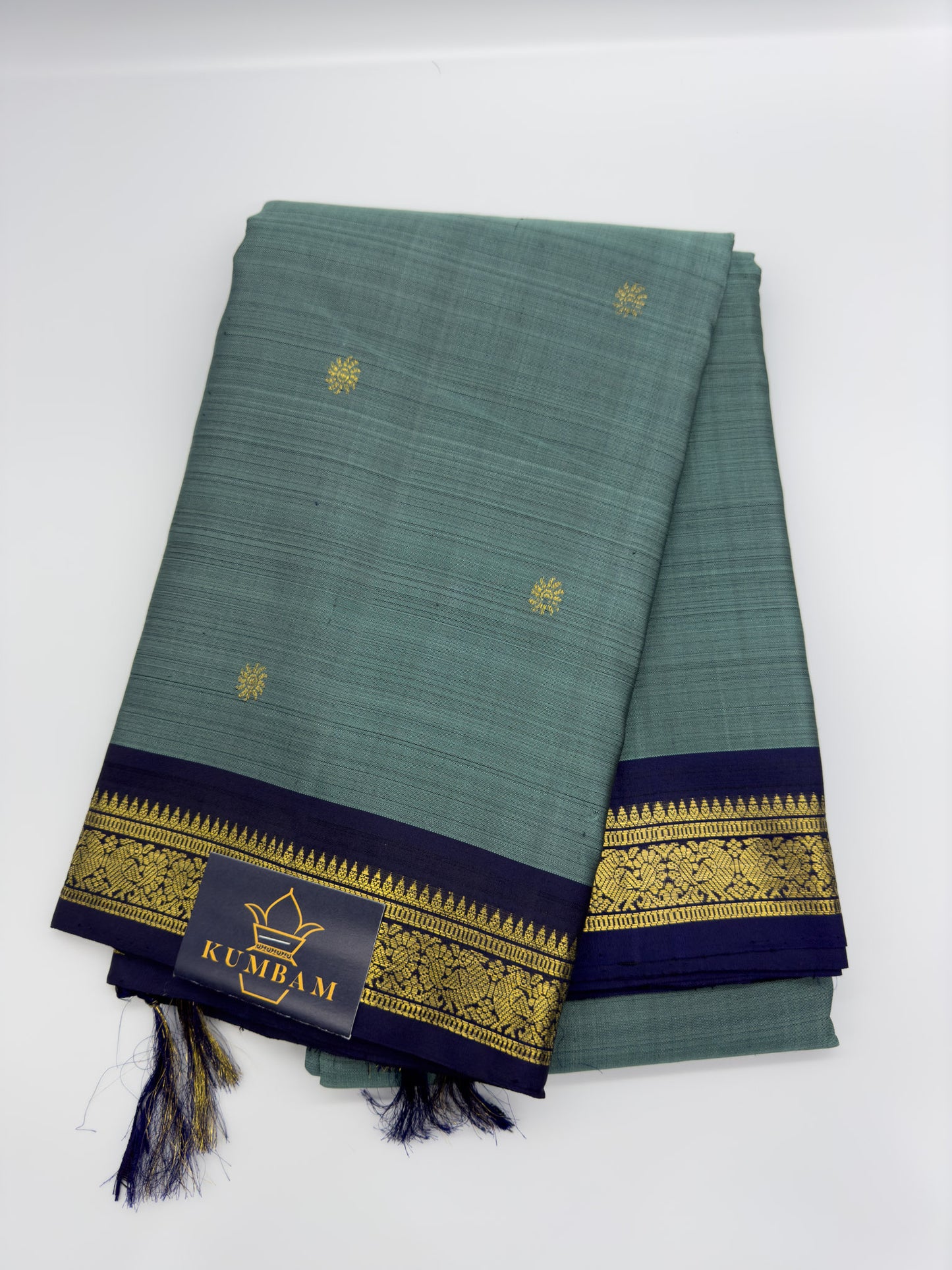 Greyish Blue Kanchipuram Silk Saree With Pure Gold Zari