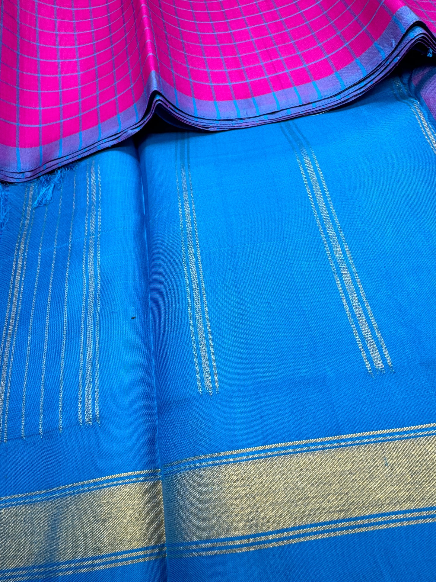 Magenta And Teal Kanchipuram Pure Silk Saree In Gold Zari