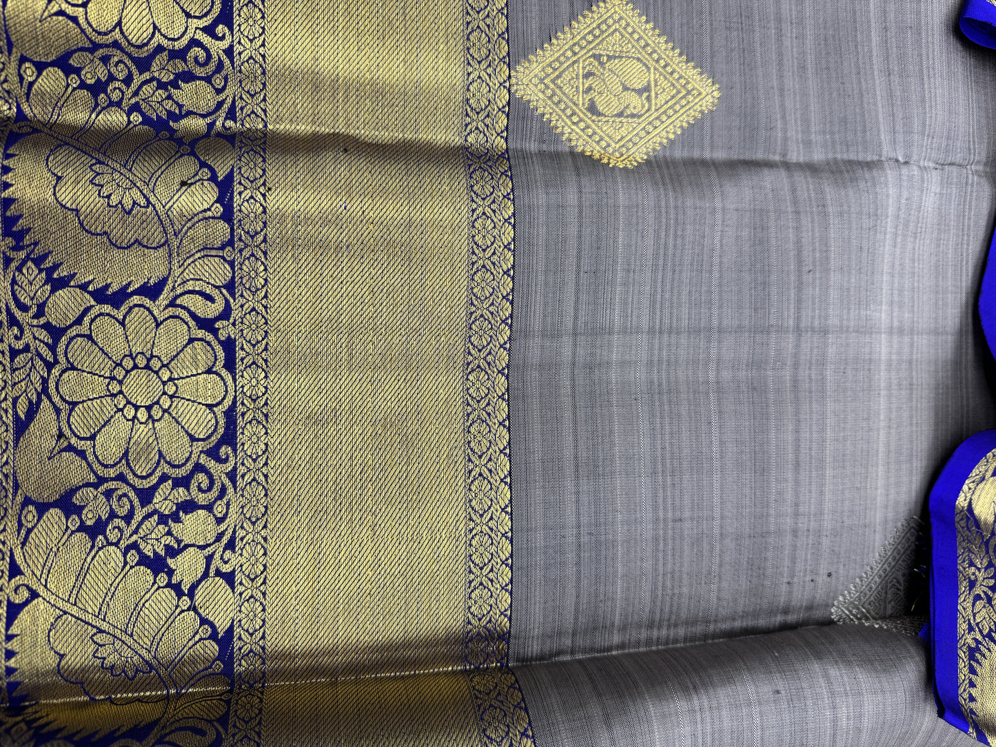 Grey Kanchipuram Silk Saree With Contrast In Gold Zari