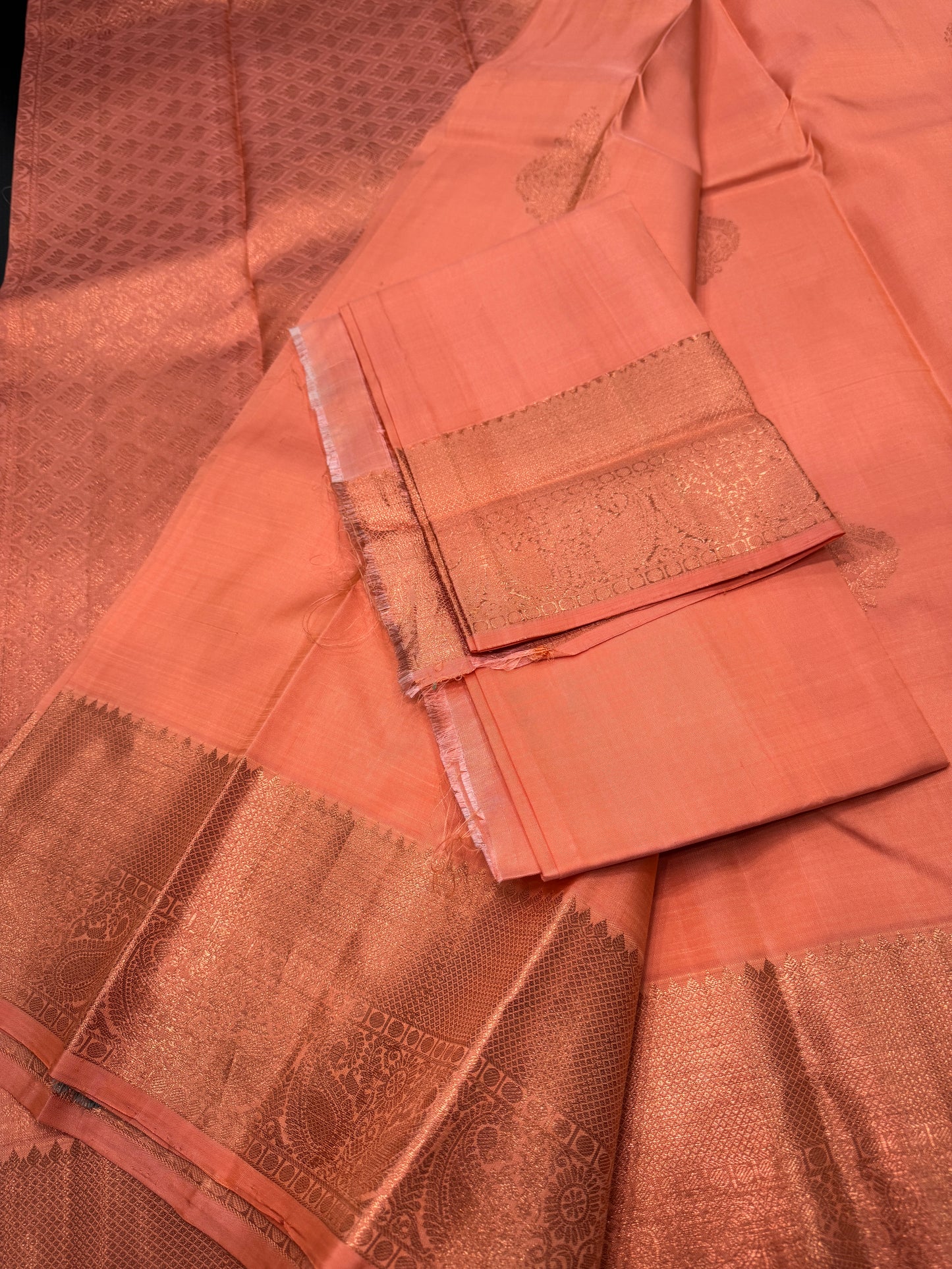 Orange Sorbet Kanchipuram Silk Saree In Copper Zari