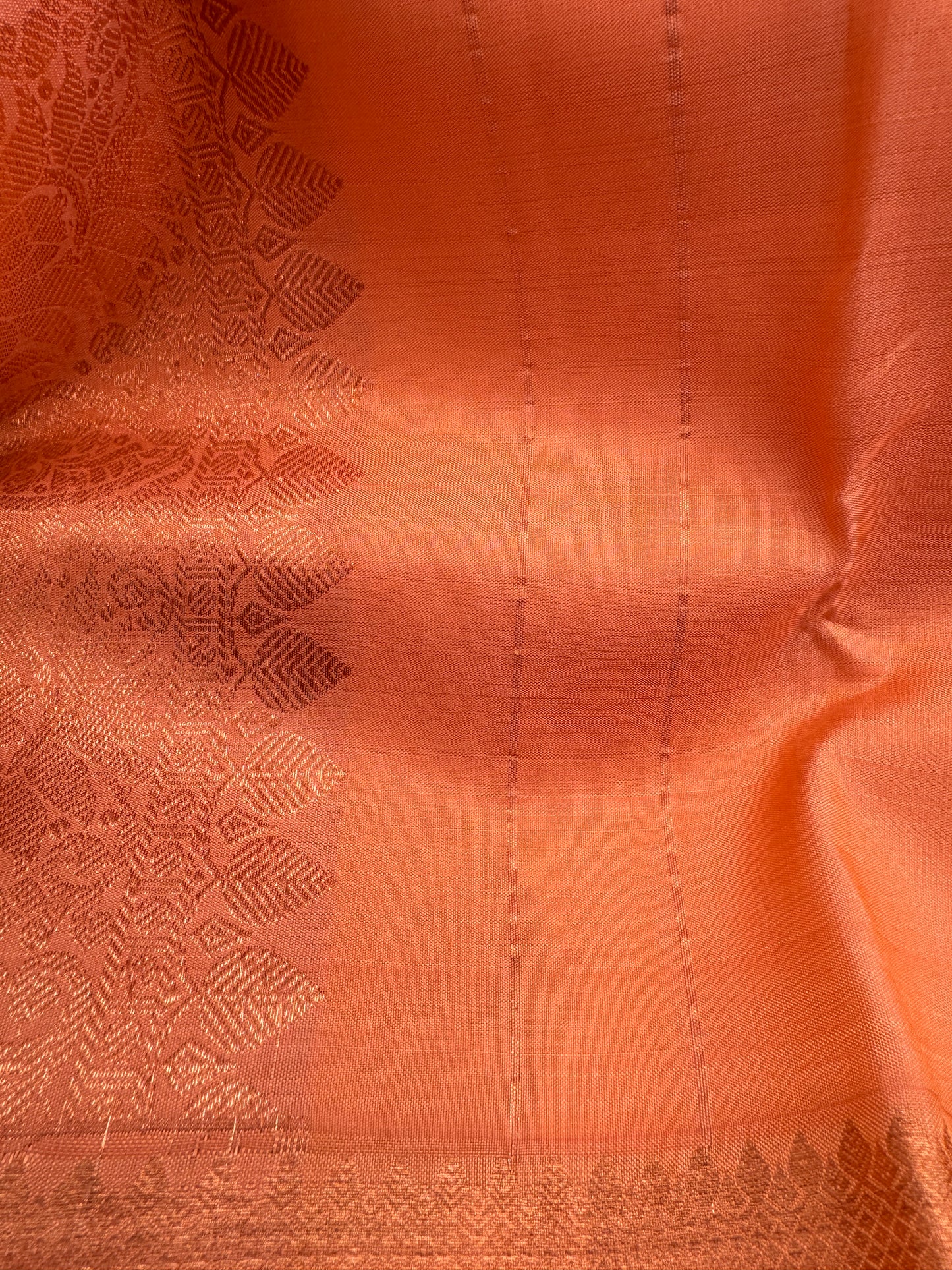 Orange Sorbet Kanchipuram Silk Saree In Copper Zari