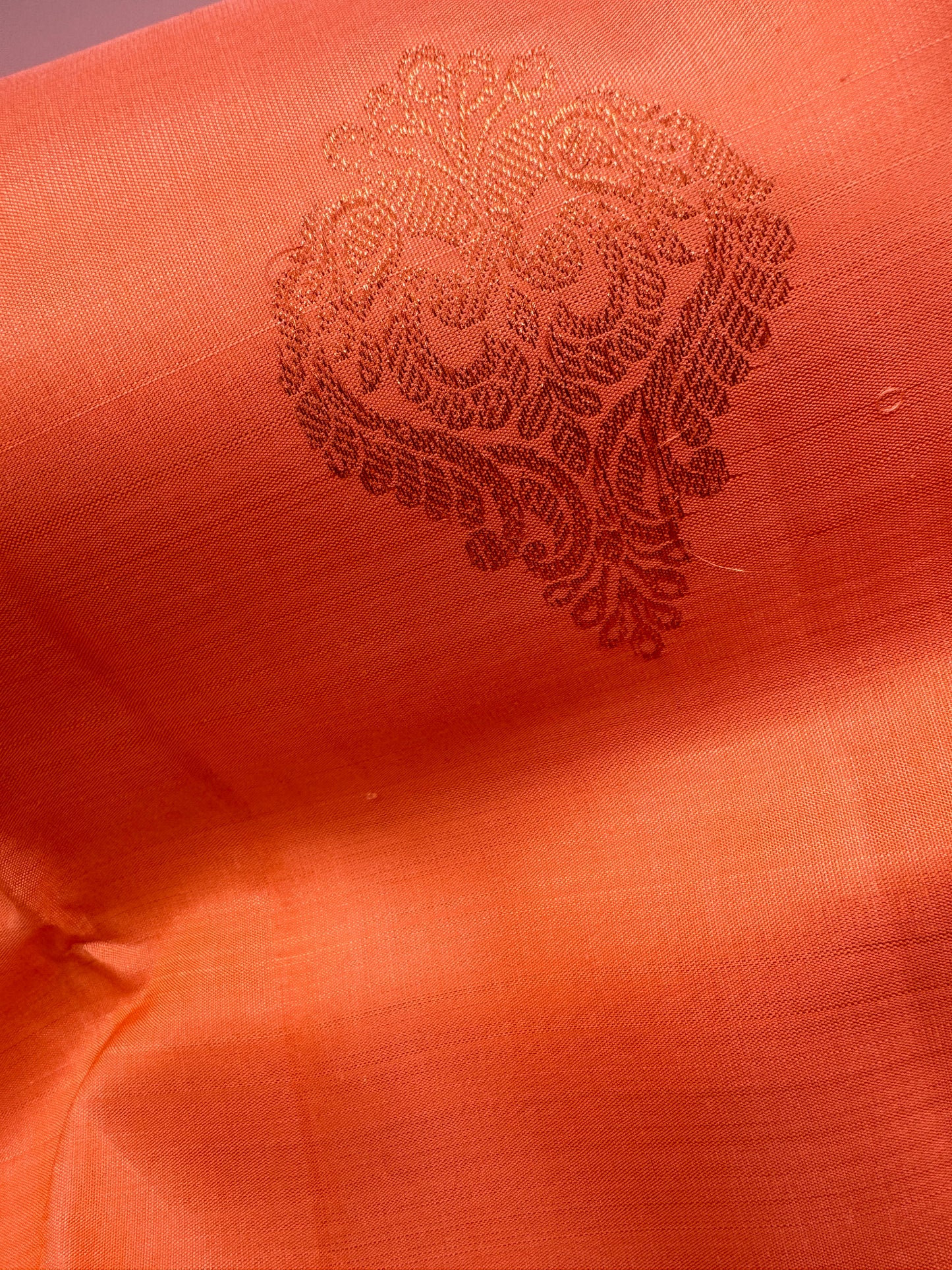 Orange Sorbet Kanchipuram Silk Saree In Copper Zari