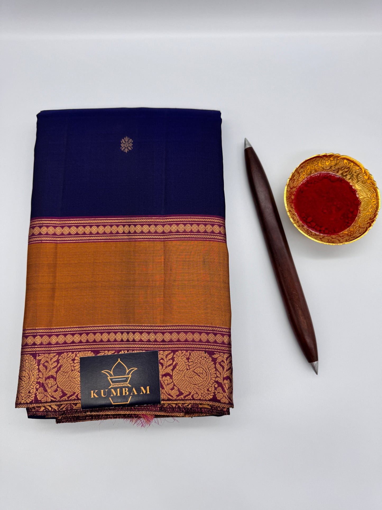 Midnight Blue Kanchipuram Silk Saree In Retta Pettu Border