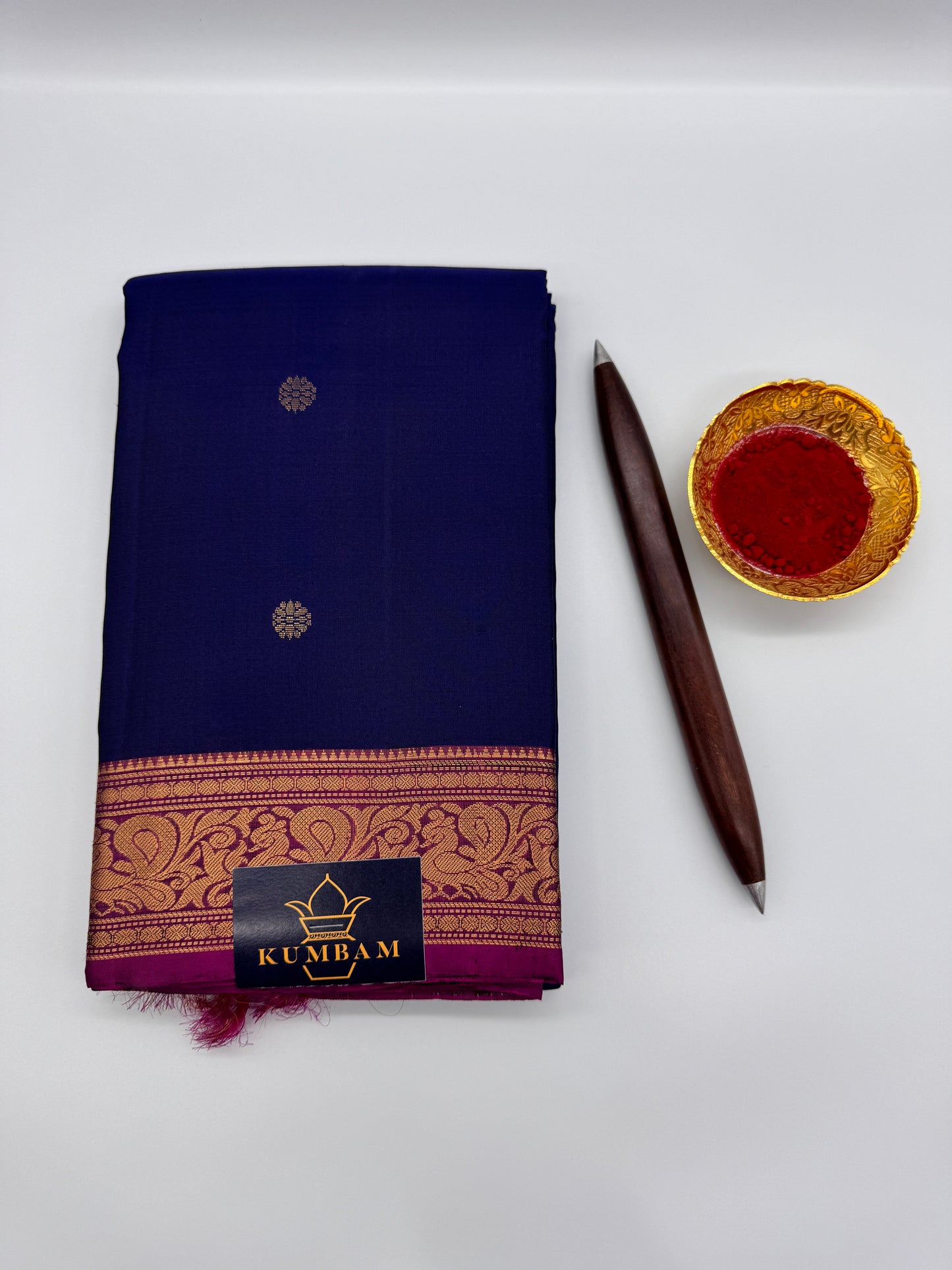 Midnight Blue Kanchipuram Silk Saree in Gold Zari Smallest Border