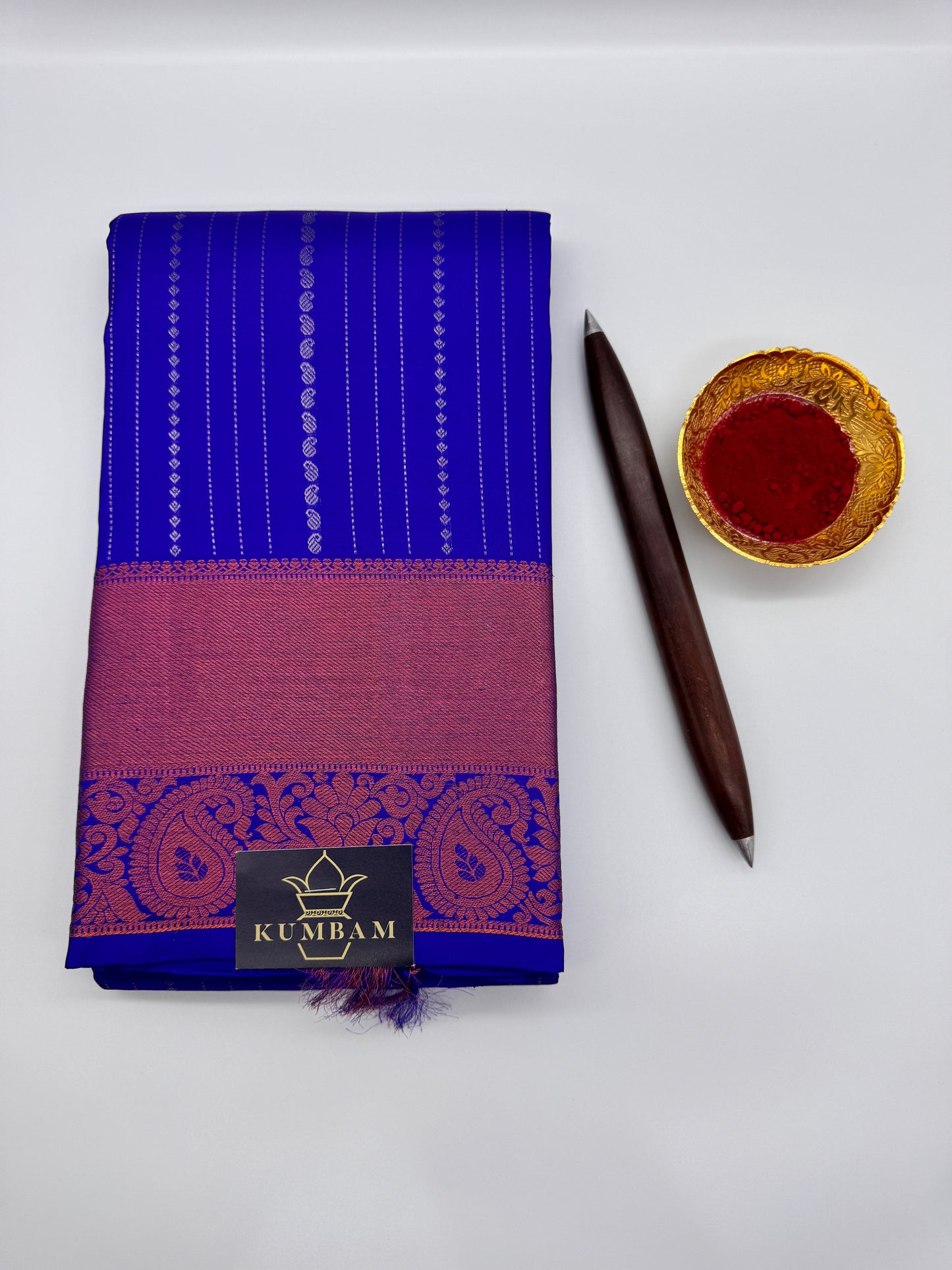 Cobalt Blue Kanchipuram Silk Saree in Copper Zari