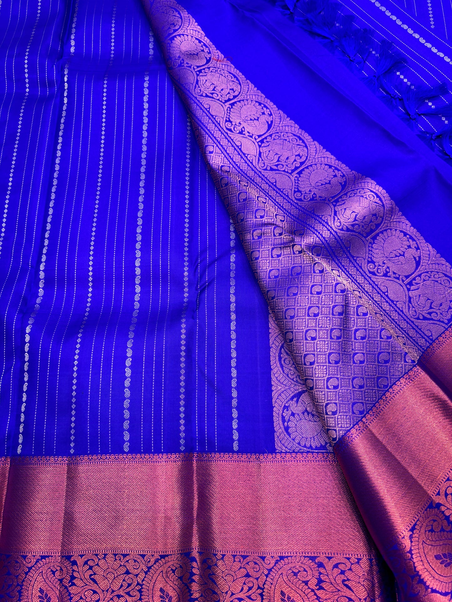 Cobalt Blue Kanchipuram Silk Saree in Copper Zari