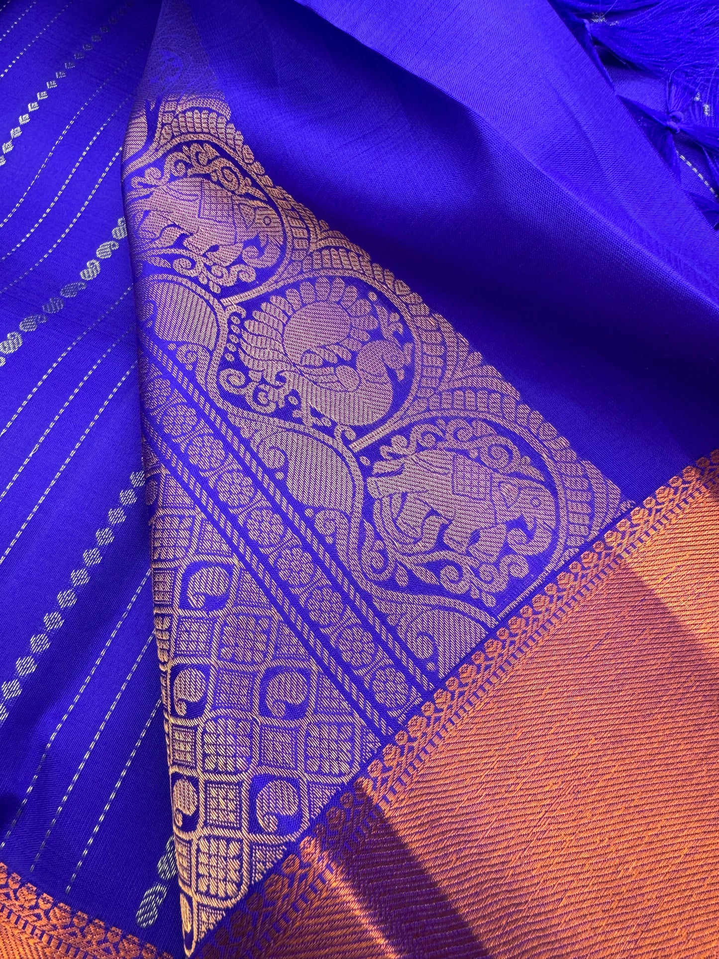 Cobalt Blue Kanchipuram Silk Saree in Copper Zari