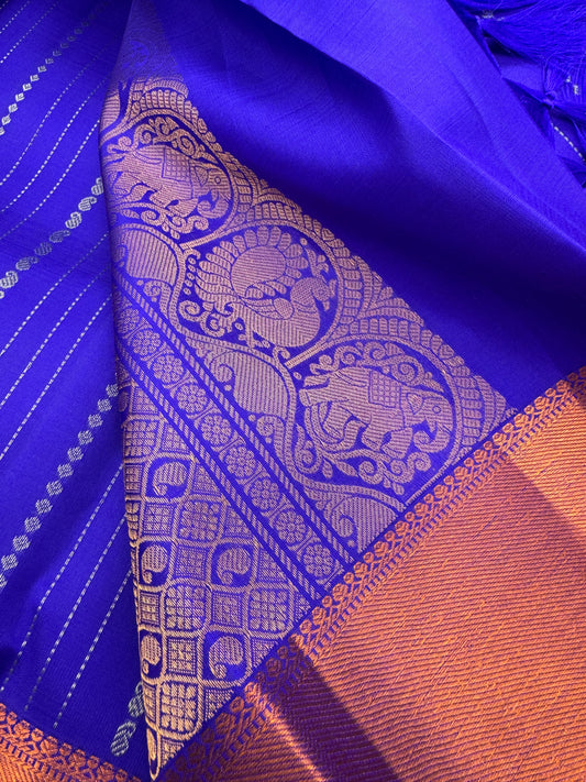 Cobalt Blue Kanchipuram Silk Saree in Copper Zari