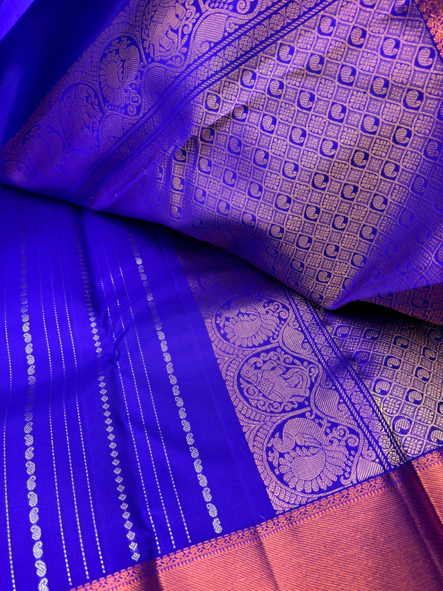 Cobalt Blue Kanchipuram Silk Saree in Copper Zari