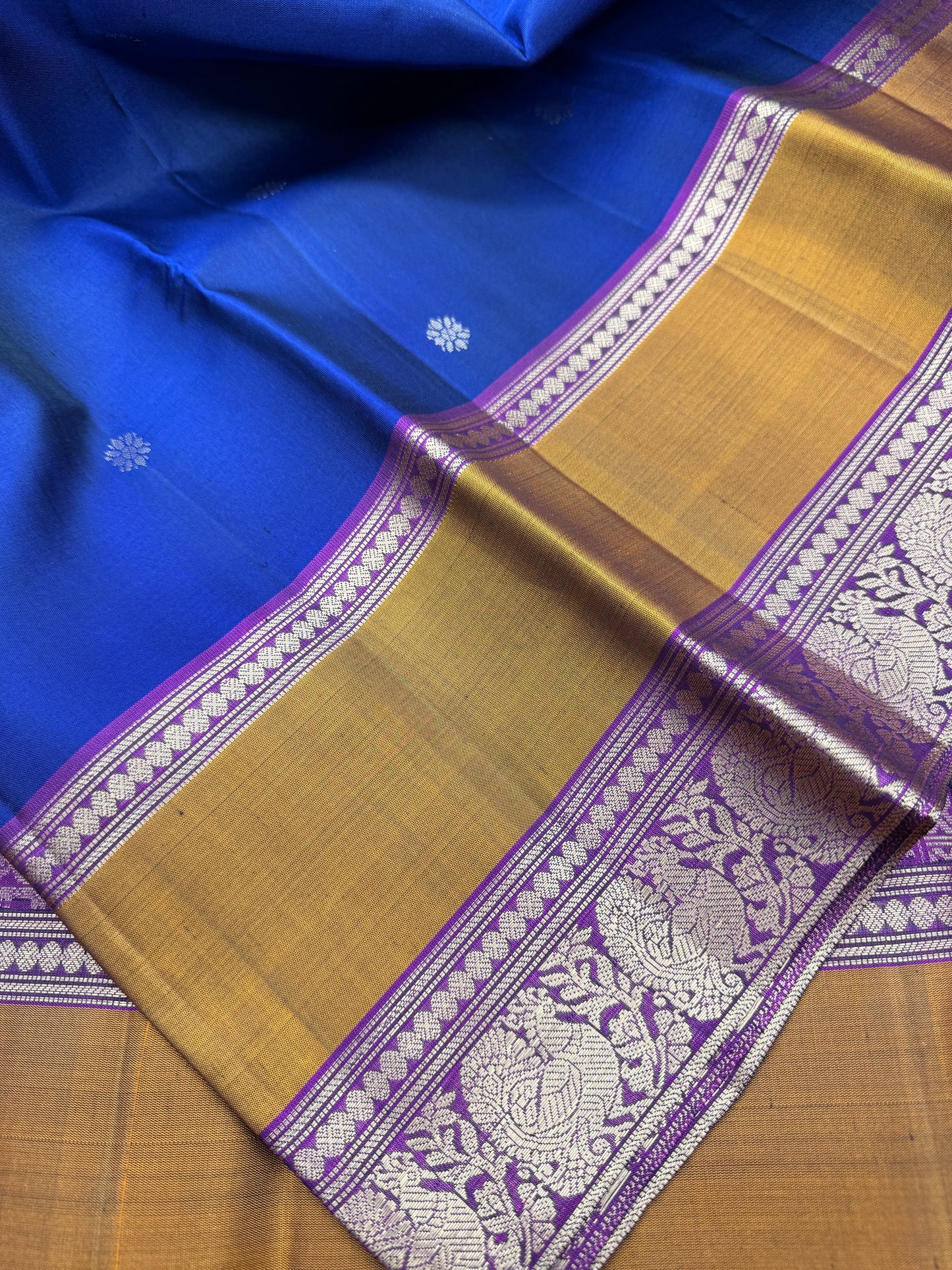 Midnight Blue Kanchipuram Silk Saree In Retta Pettu Border