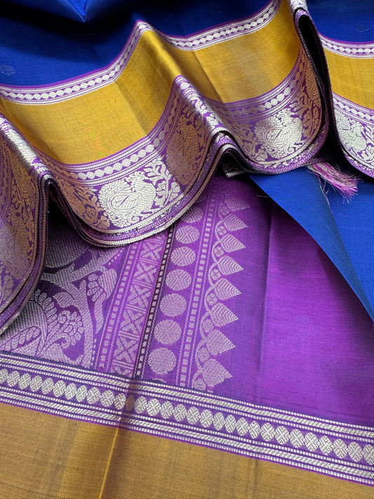 Midnight Blue Kanchipuram Silk Saree In Retta Pettu Border