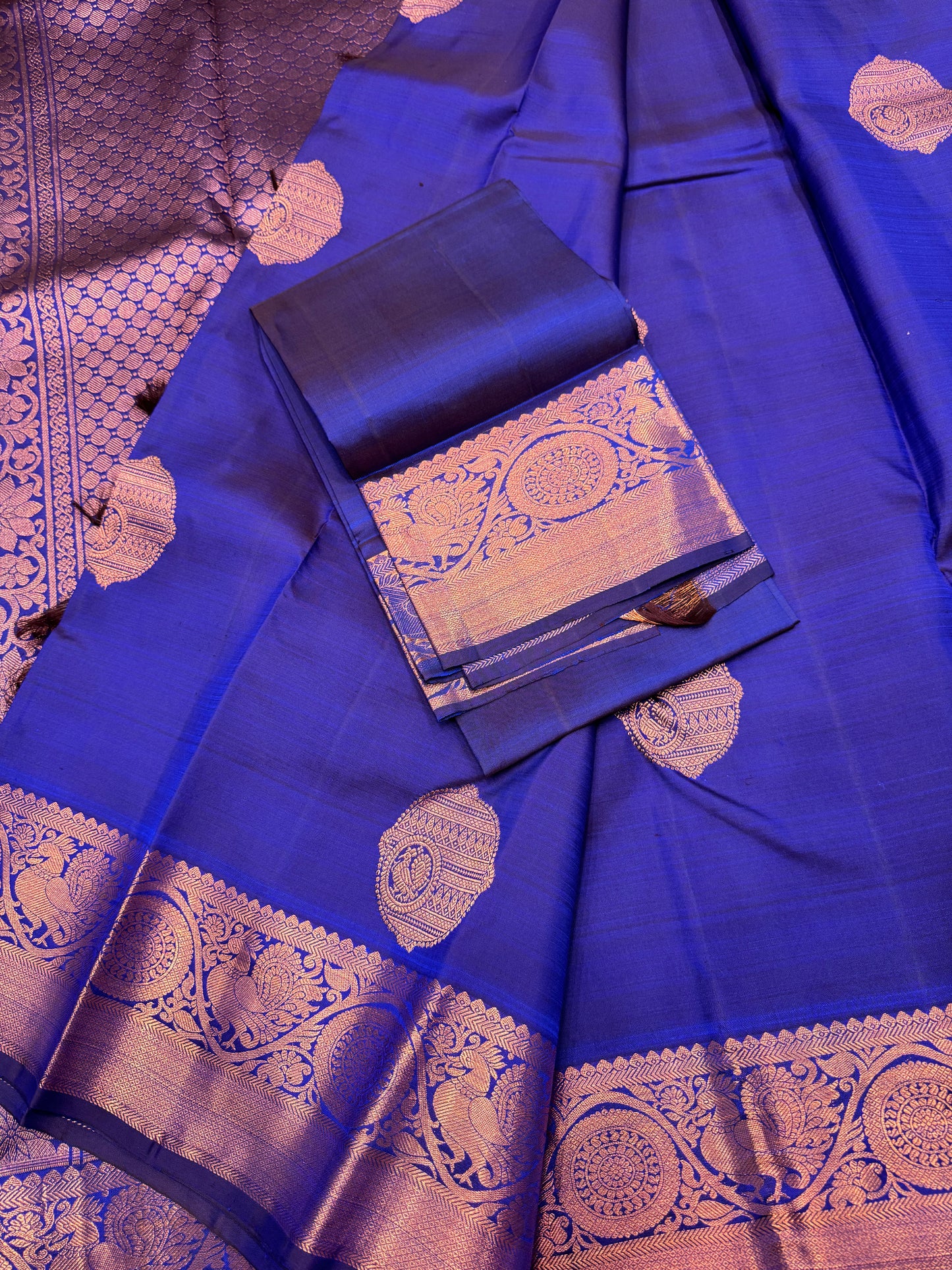 Royal Blue Kanchipuram Silk Saree With Copper Zari