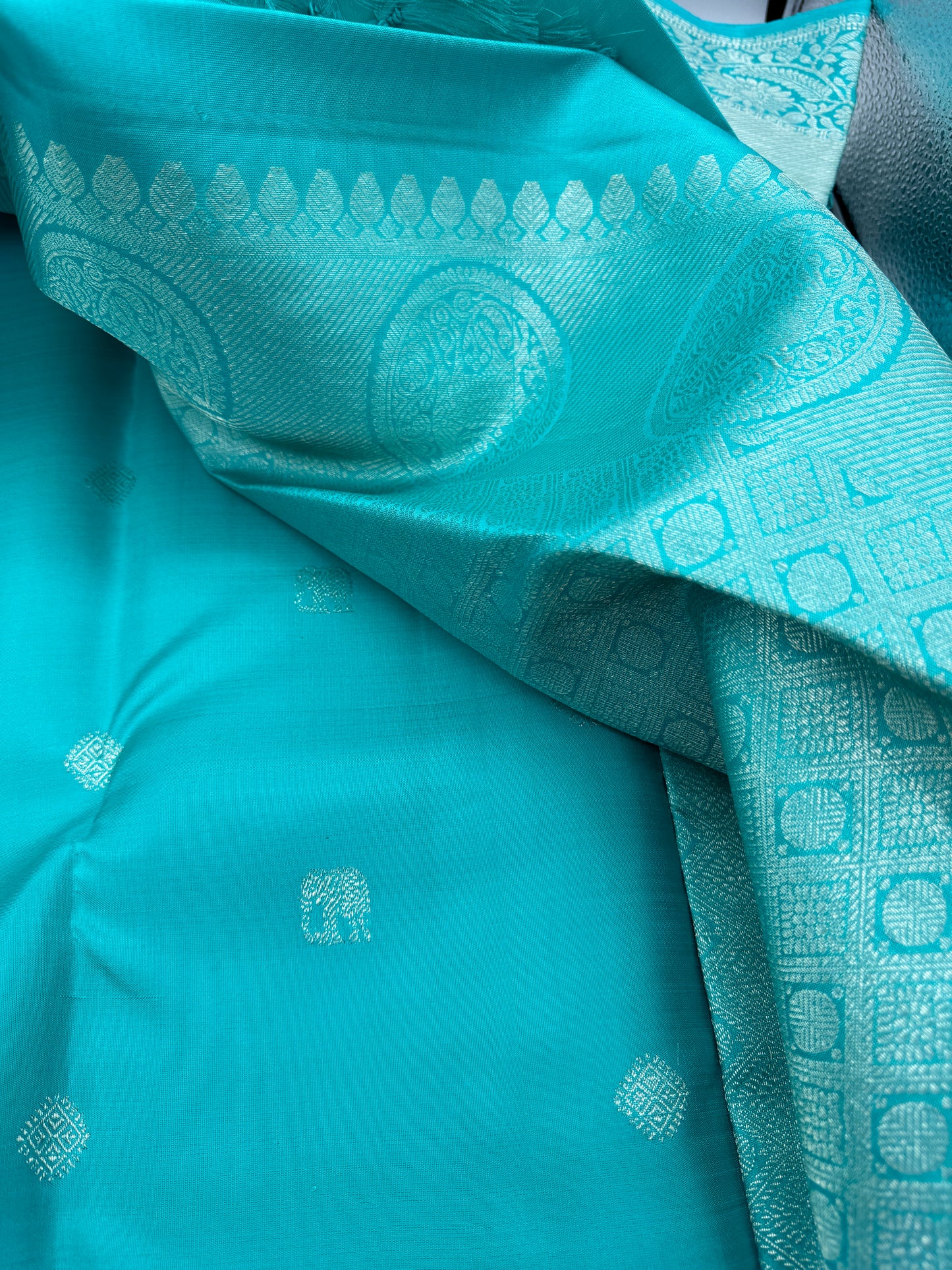 Turqouise Kanchipuram Silk Saree In Silver Zari