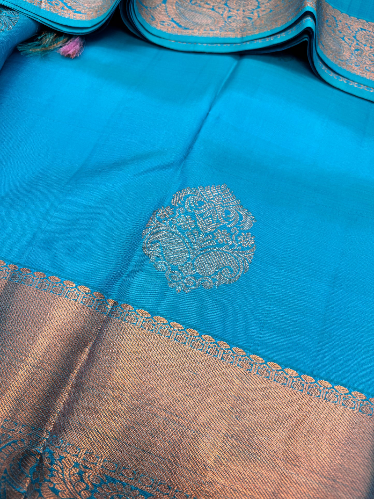 Teal Kanchipuram Pure Silk Saree In Copper Zari