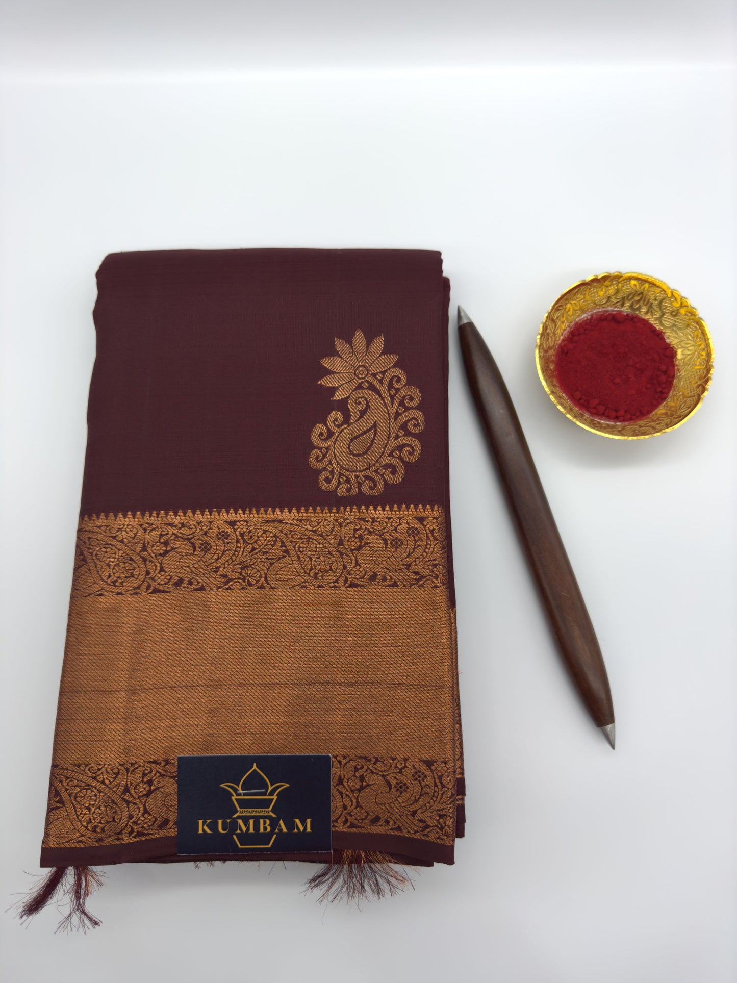 Cinnamon Brown Kanchipuram Silk Saree In Copper Zari