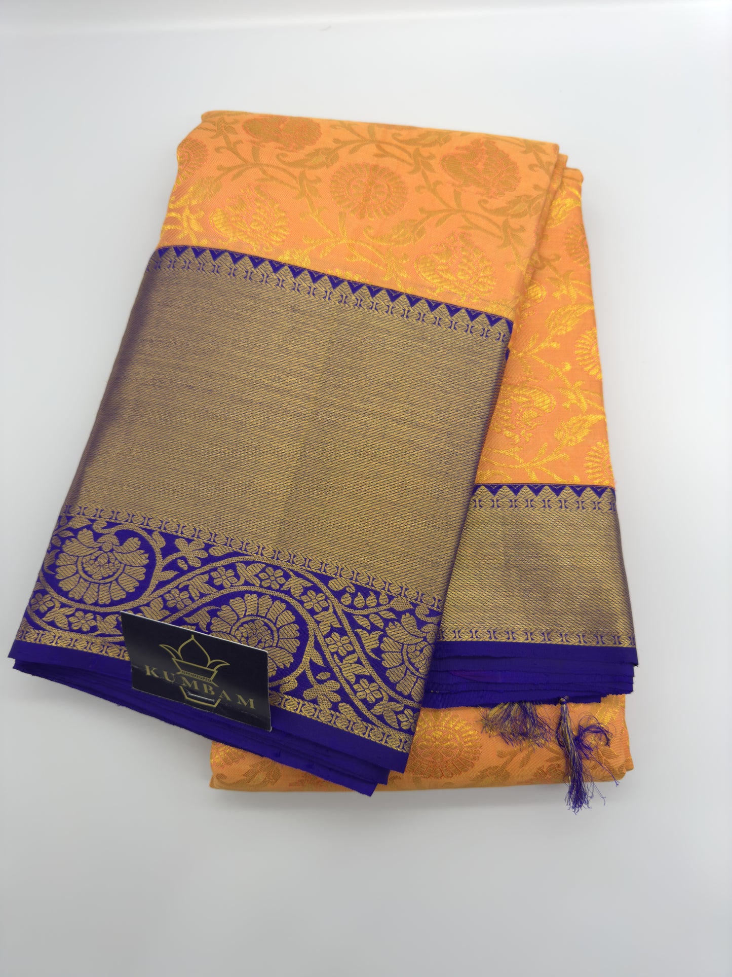 Melon Orange Kanchipuram Silk Saree With Gold Zari