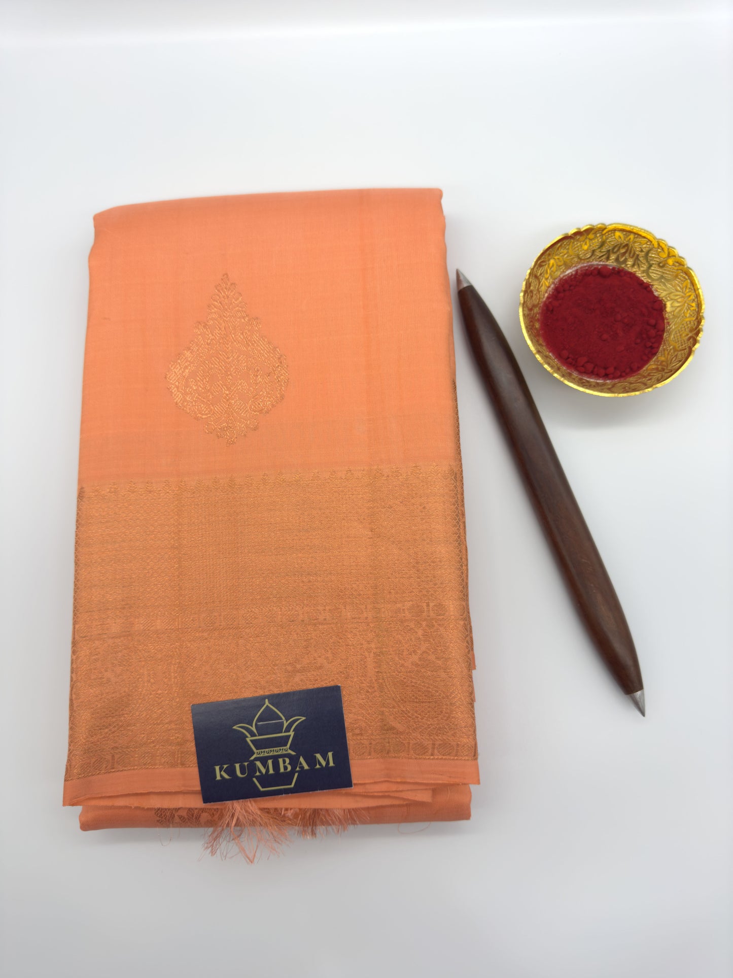 Orange Sorbet Kanchipuram Silk Saree In Copper Zari